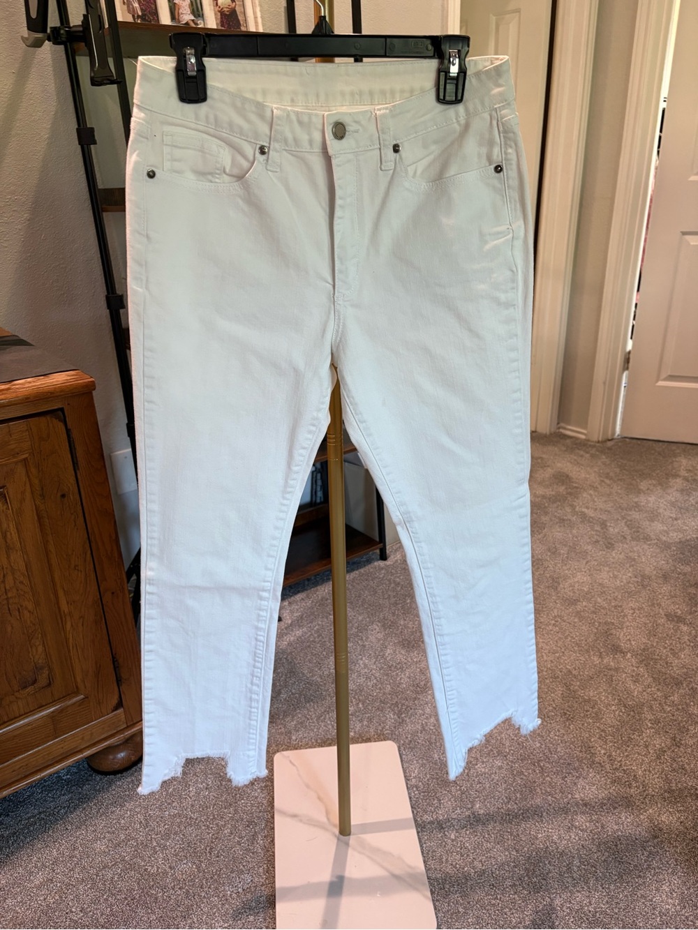 Just Black White Cropped Raw-Hem High-Rise Jeans
